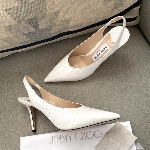 Jimmy Choo Ivy 85 heels latte croc embossed leather Slingback NWT 35.5 - Picture 2 of 14